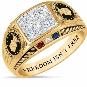 Genuine Diamond USAF United States Air Force "Freedom Isn't Free" Ring